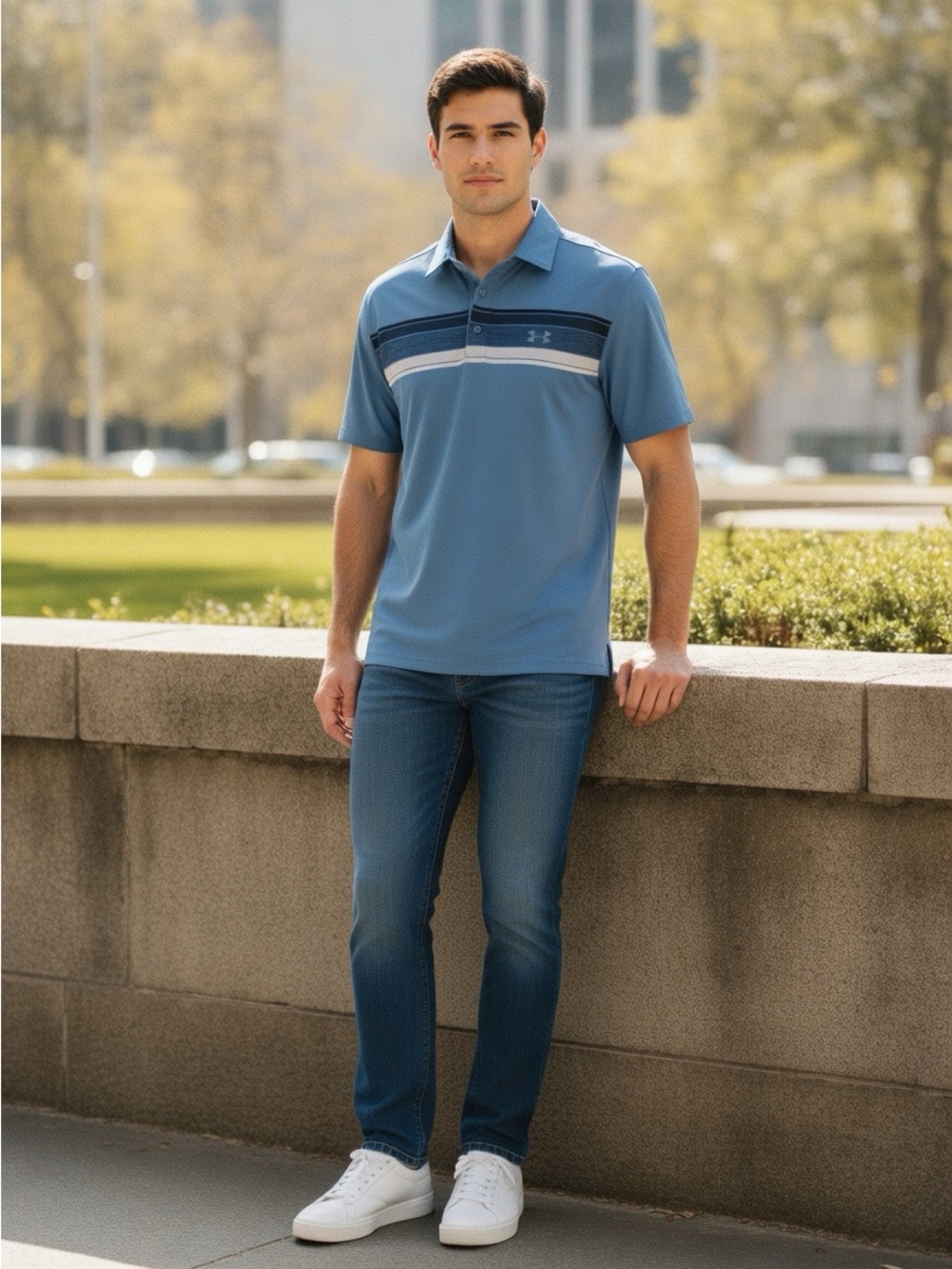 Under Armour Men's HeatGear Loose Fit Golf Polo Shirt Blue Striped XL